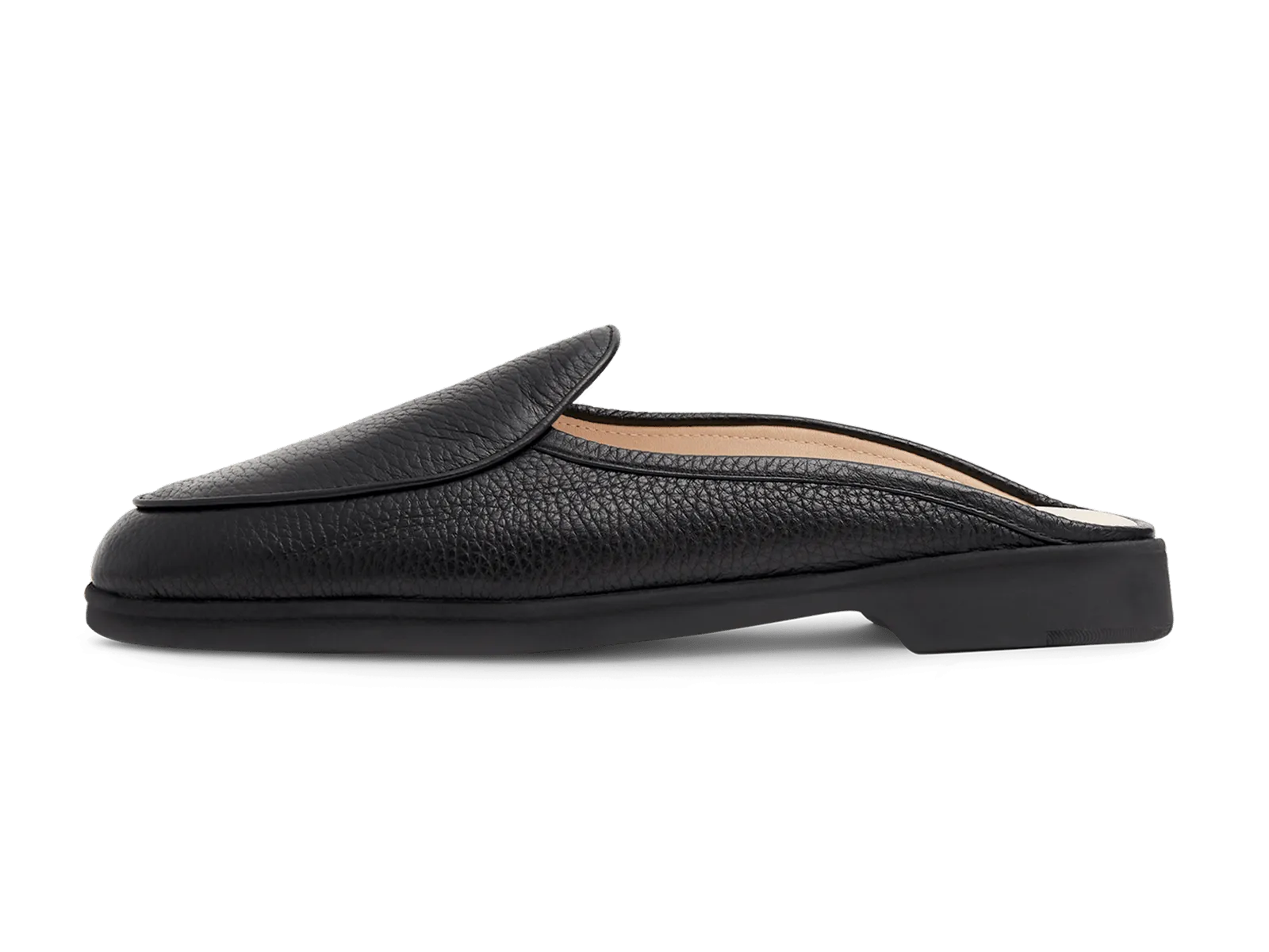 Stride Mule Loafers in Black Deerskin Dark Sole
