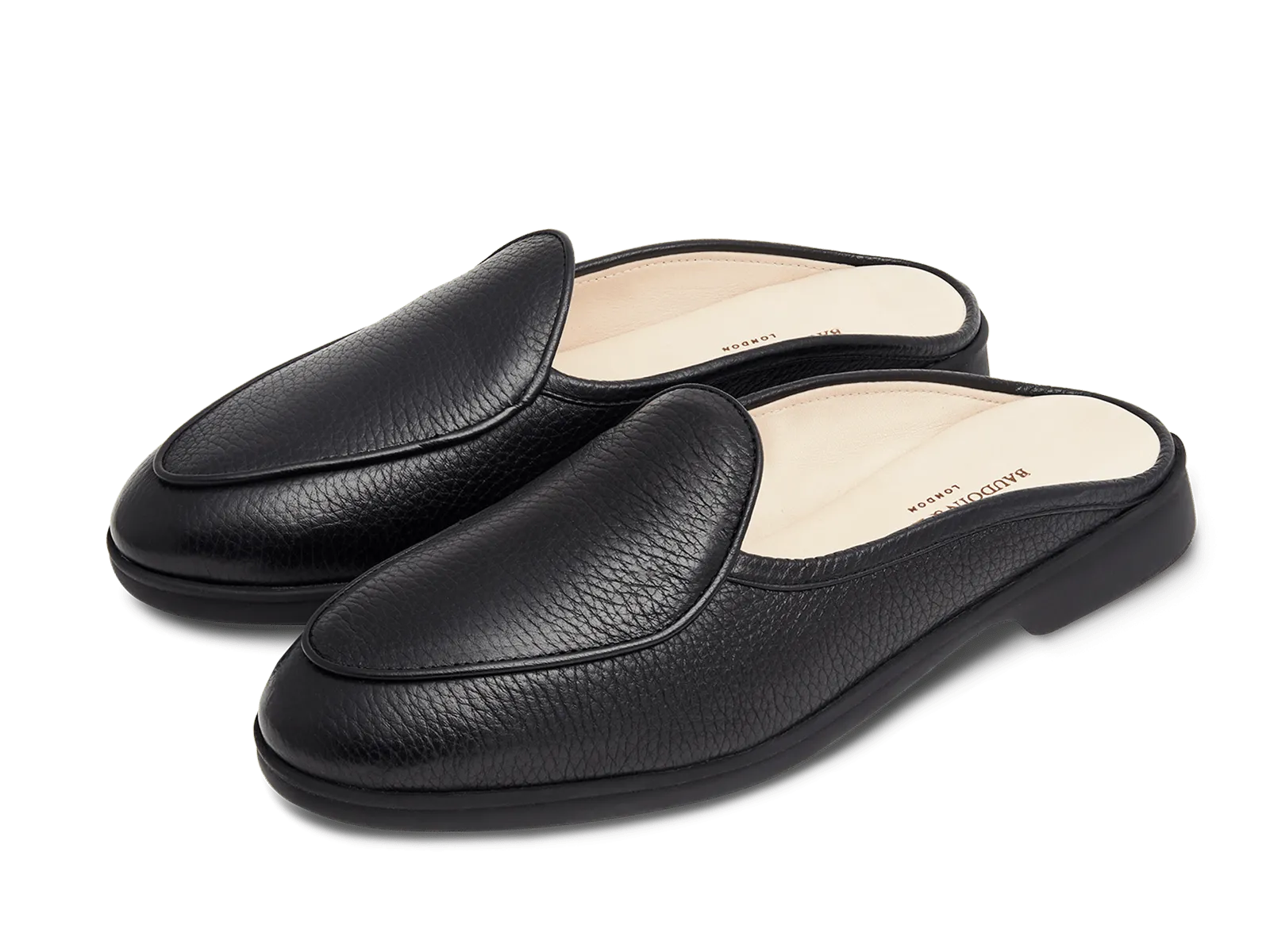 Stride Mule Loafers in Black Deerskin Dark Sole