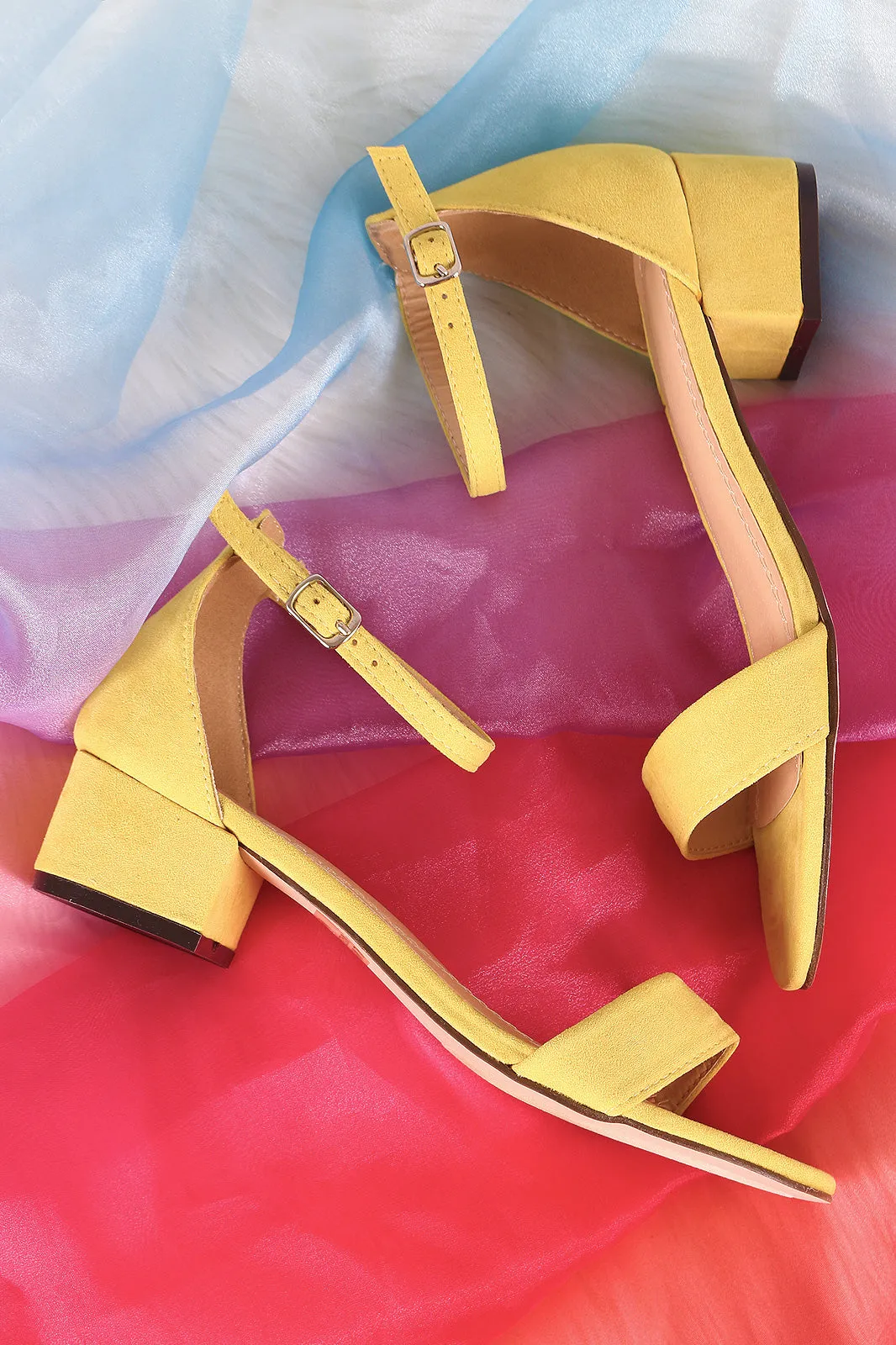 Suede Ankle Strap Open Toe Block Heeled Sandal