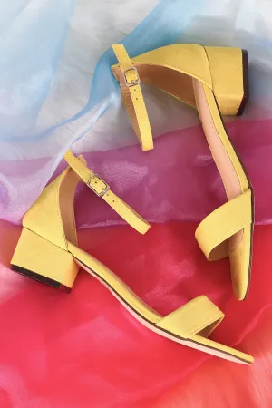 Suede Ankle Strap Open Toe Block Heeled Sandal