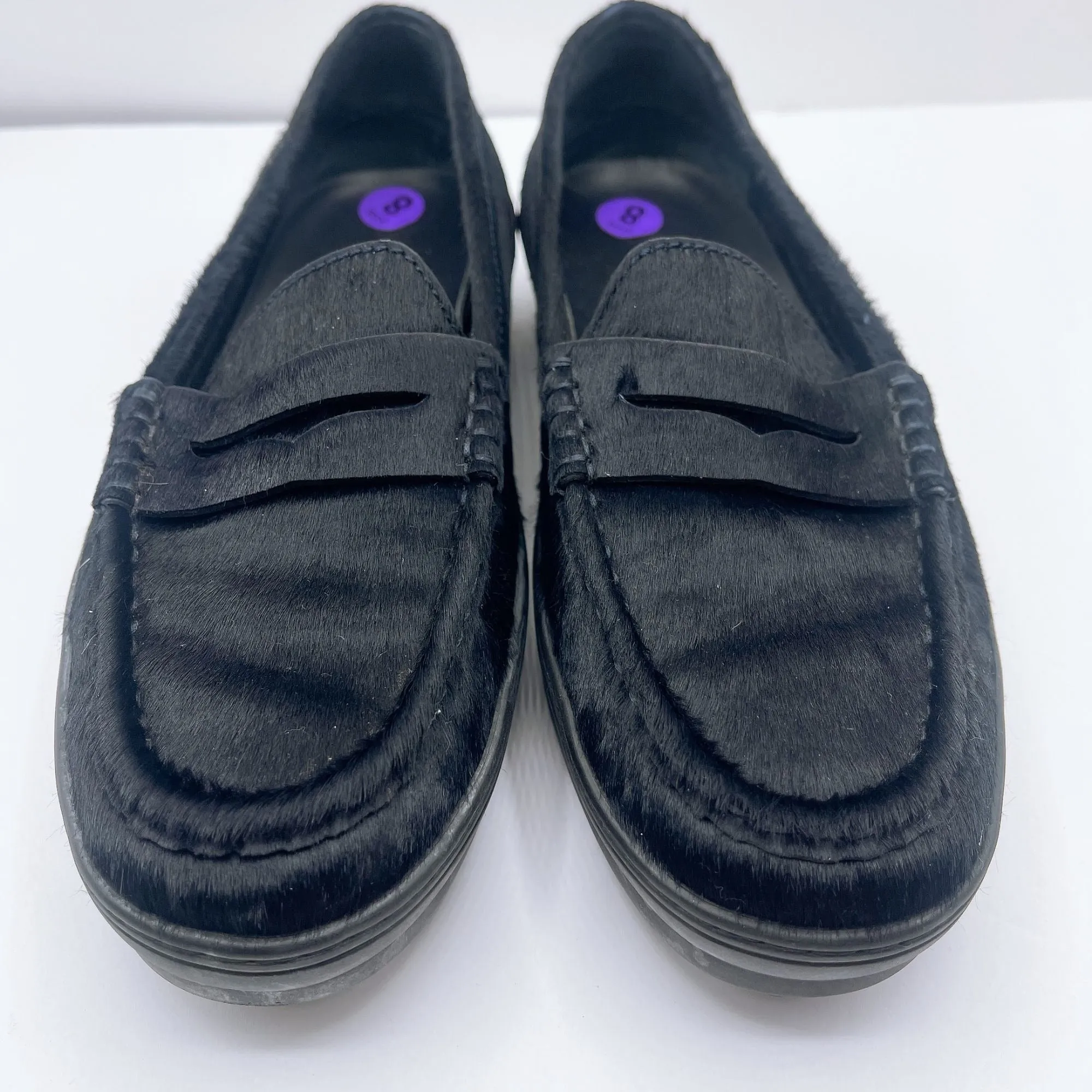 Tods Womens Black Calf Hair Loafers Size 9