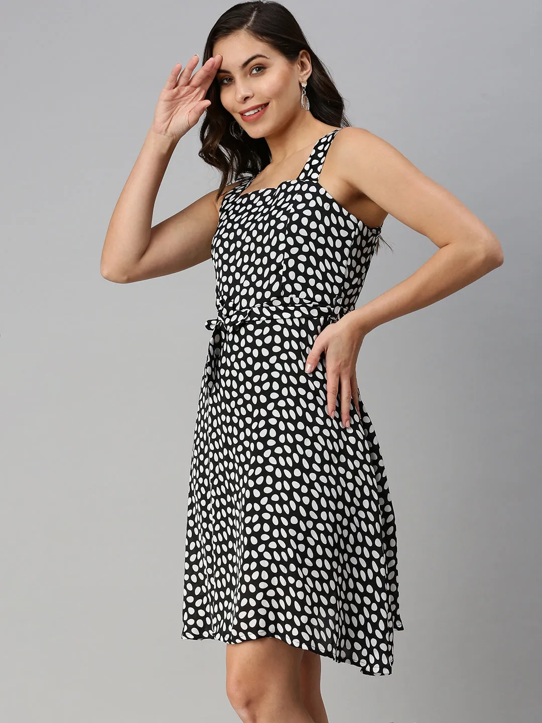Women Black Printed Fit and Flare Dress