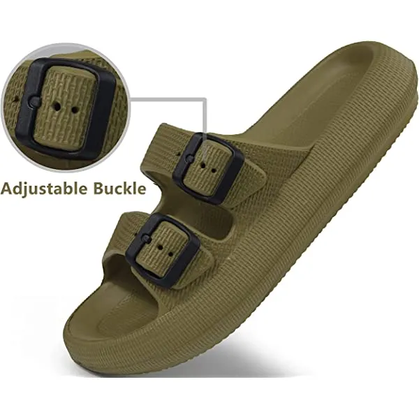 Women Men Pillow Sandals Thick Sole Adjustable Buckles EVA Cloud Slides Slippers