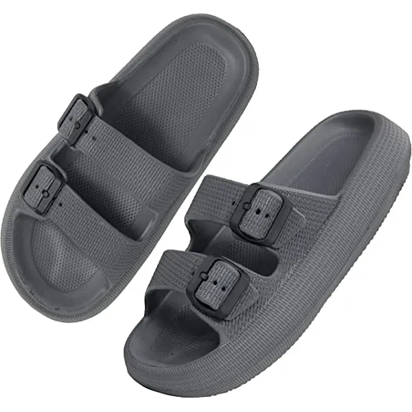Women Men Pillow Sandals Thick Sole Adjustable Buckles EVA Cloud Slides Slippers
