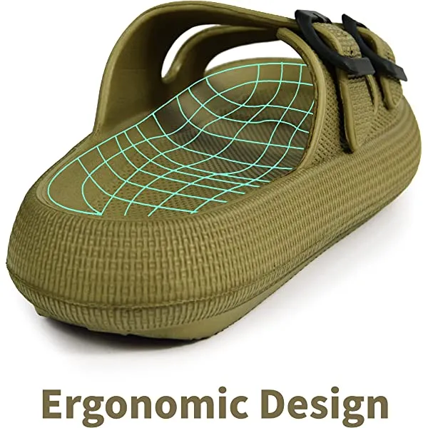 Women Men Pillow Sandals Thick Sole Adjustable Buckles EVA Cloud Slides Slippers