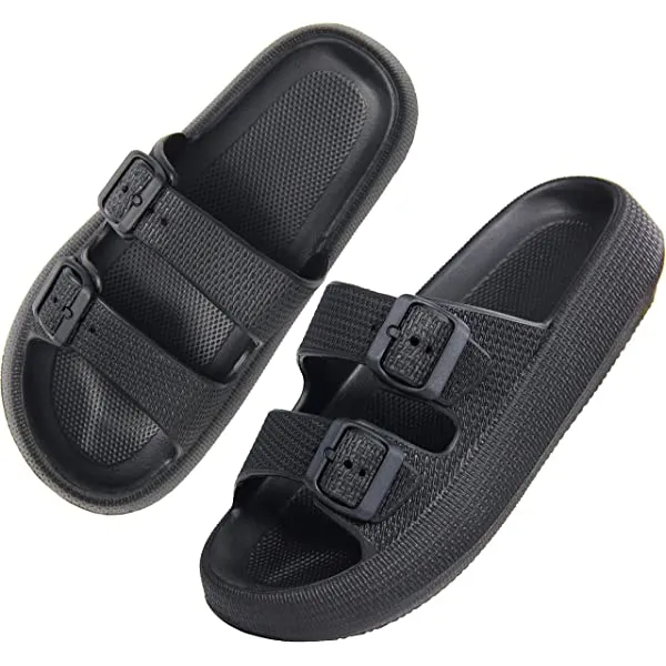 Women Men Pillow Sandals Thick Sole Adjustable Buckles EVA Cloud Slides Slippers