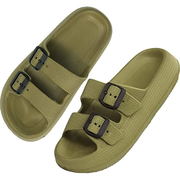 Women Men Pillow Sandals Thick Sole Adjustable Buckles EVA Cloud Slides Slippers