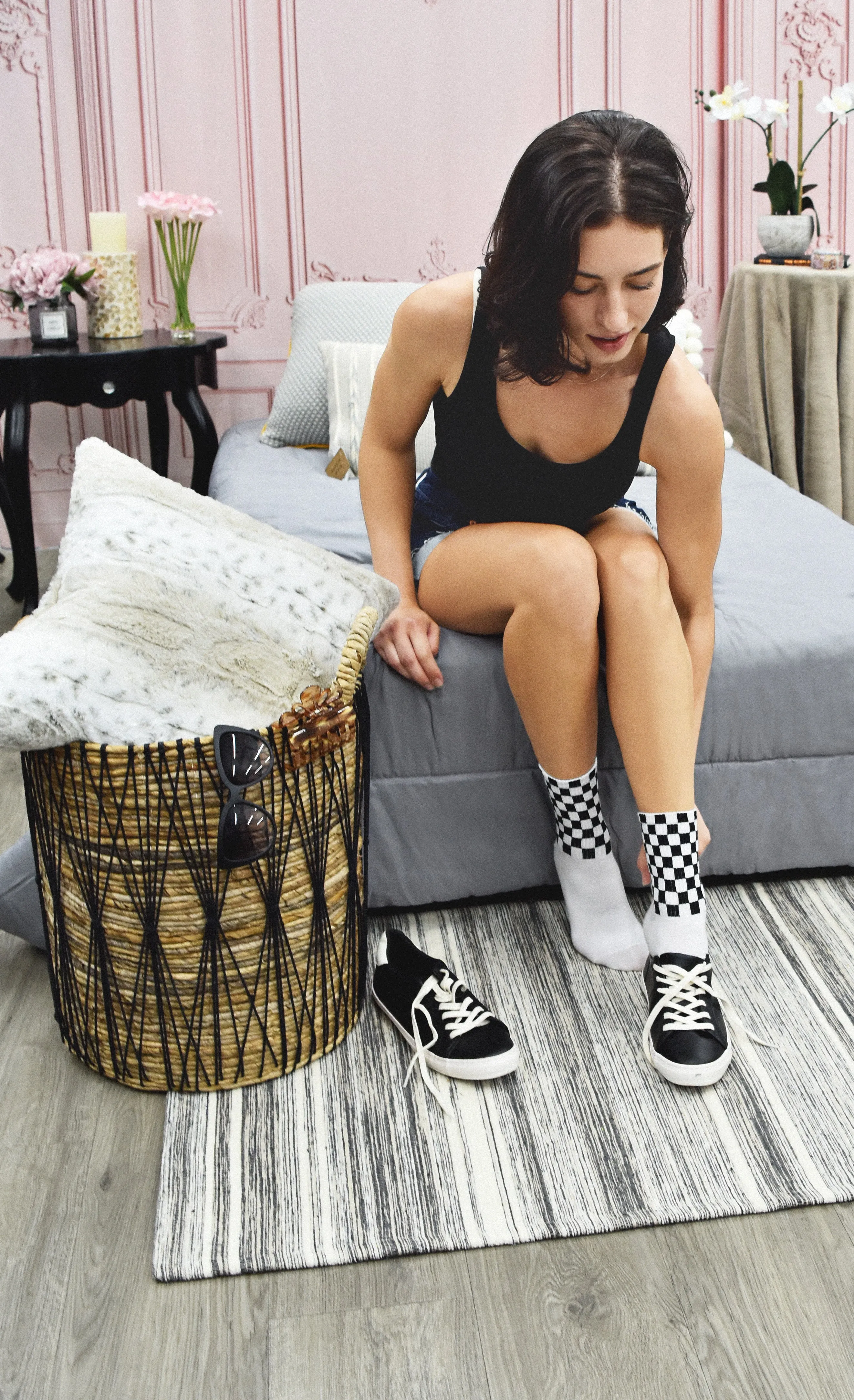 Women's Athletic Checkered Cotton Blend Crew Sock
