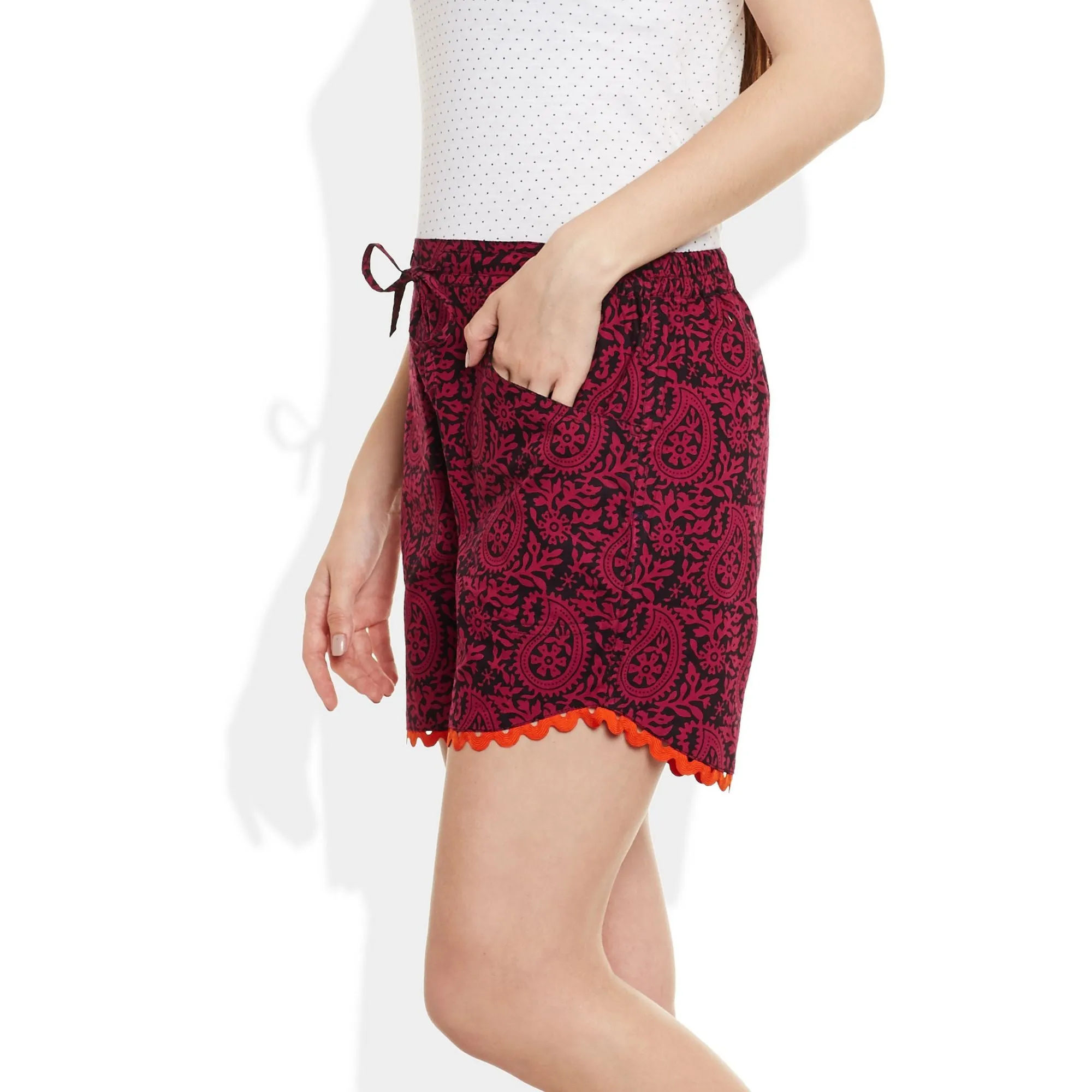 Womens Cotton Printed Beach Shorts Summer Pants Indian X- Large Size,W-CSRTXL-2807
