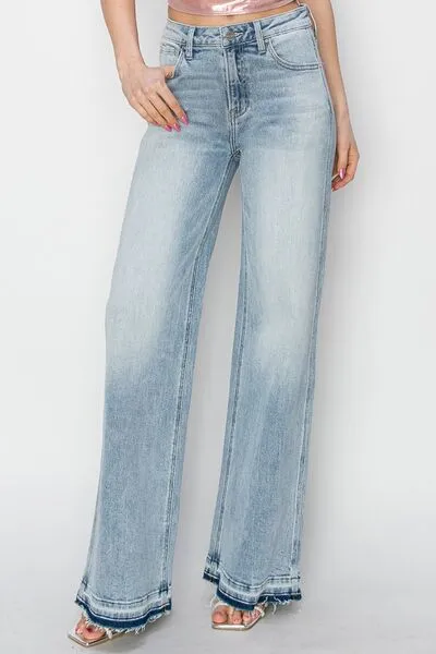 Women's Faded High Rise Bellbottom Denim Jeans
