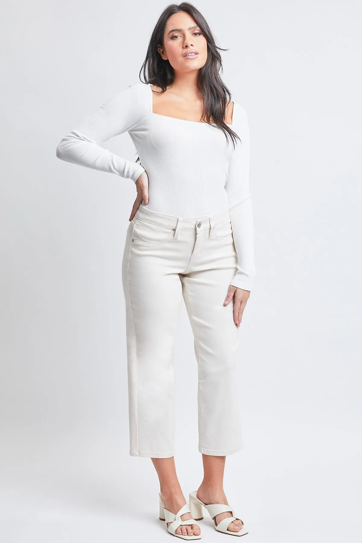 Women's Hyperstretch High Rise Cropped Wide Leg Flood Pants, Gardenia