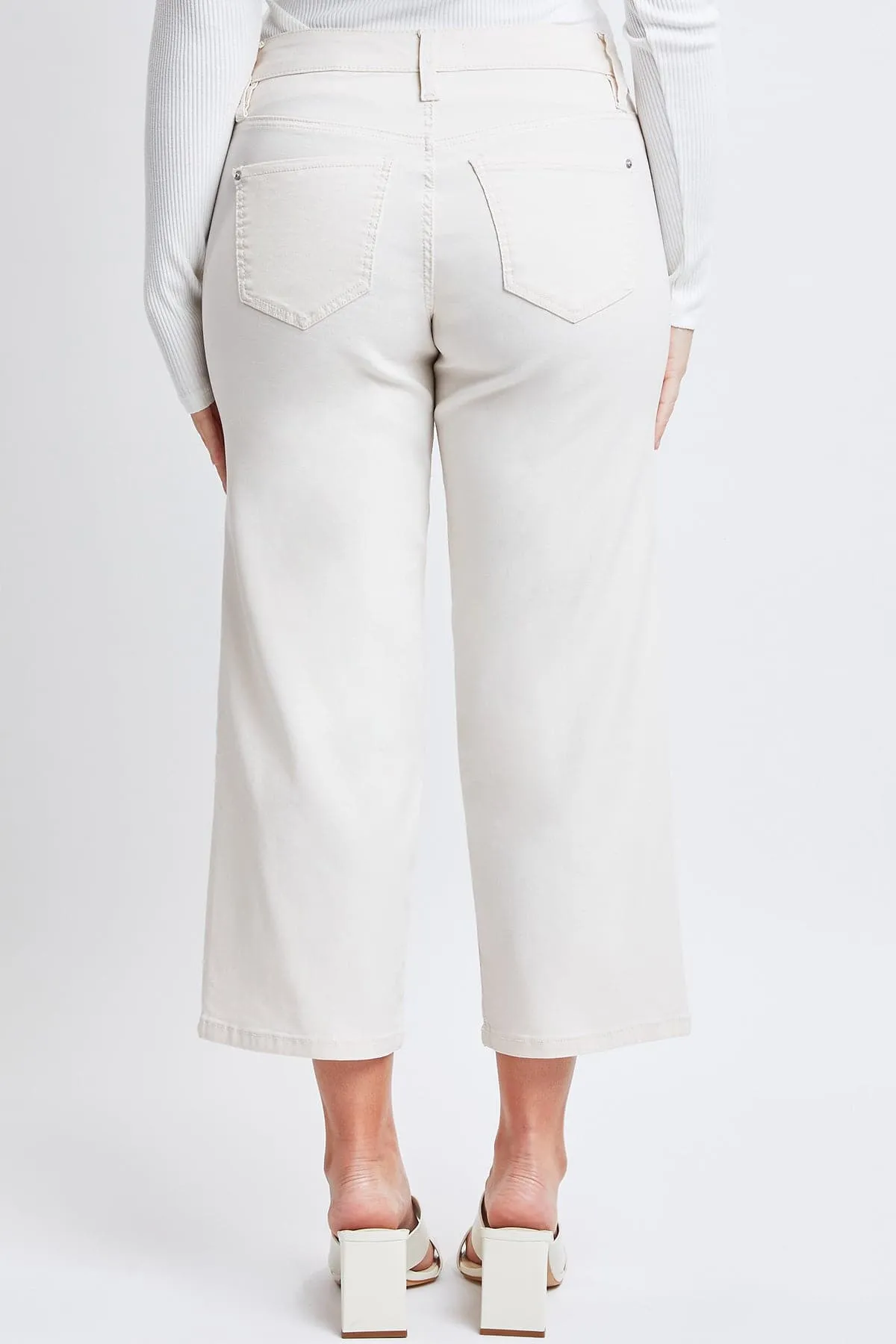 Women's Hyperstretch High Rise Cropped Wide Leg Flood Pants, Gardenia